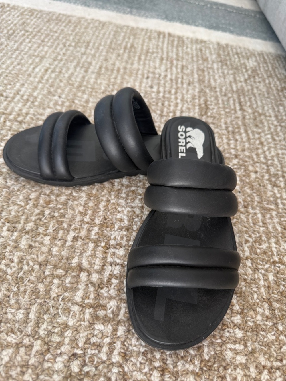 Sorel Black Padded Double-Strap Slide Sandals